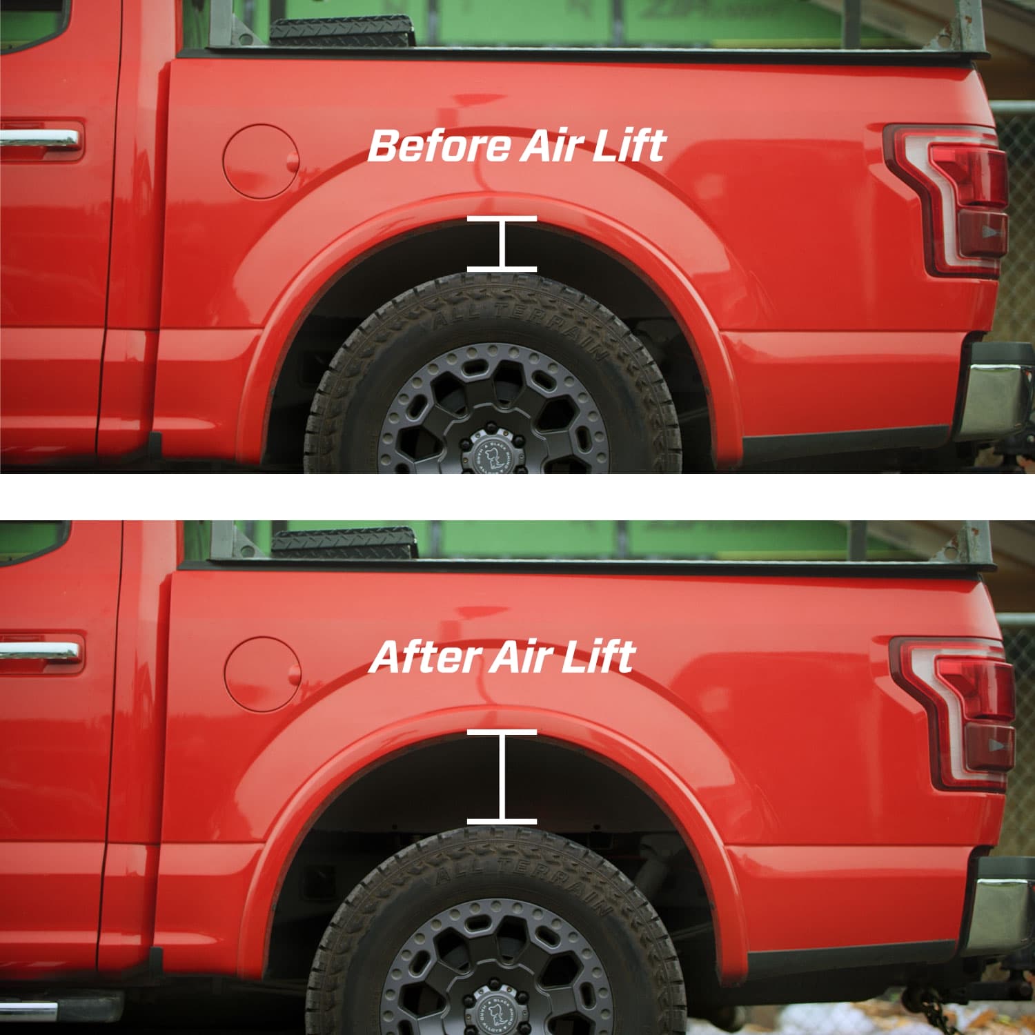 Truck squat before and after Air Lift